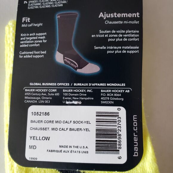 Bauer Off Ice Training Hockey Socks Size M/M Medium Adult Core Mid Calf Yellow - Picture 3 of 4